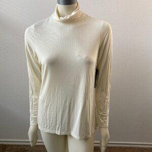 𝅺Tahari Turtleneck soft Shirt Womens Beige Long Sleeve Stretch top Size L NEW